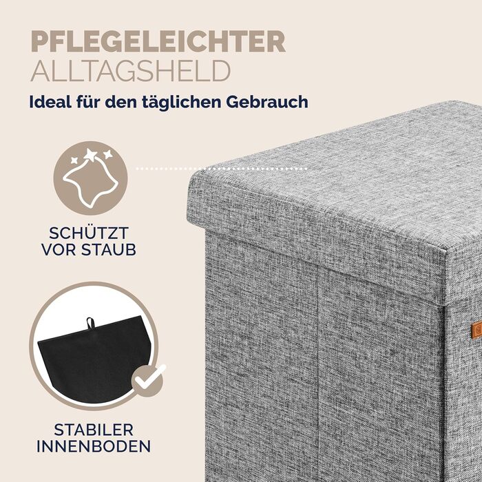 Пуф Casaria® з місцем для зберігання, білий, складний, з м'яким сидінням, 38x38 см. Підходить для спальні, вітальні, передпокою.