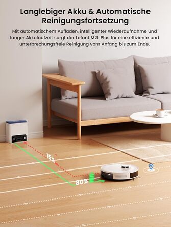 Робот-пилосос LEFANT M2Plus з функцією миття підлоги, 6000Pa, LiDAR-навігація, самоочищення, для видалення шерсті тварин, білий (M2L Plus)
