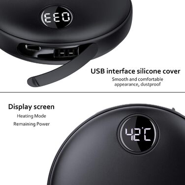 Електричний грієчка для рук EXTSUD: портативний, акумуляторний, USB Powerbank. Чудовий подарунок на зиму для чоловіків та жінок (чорний)