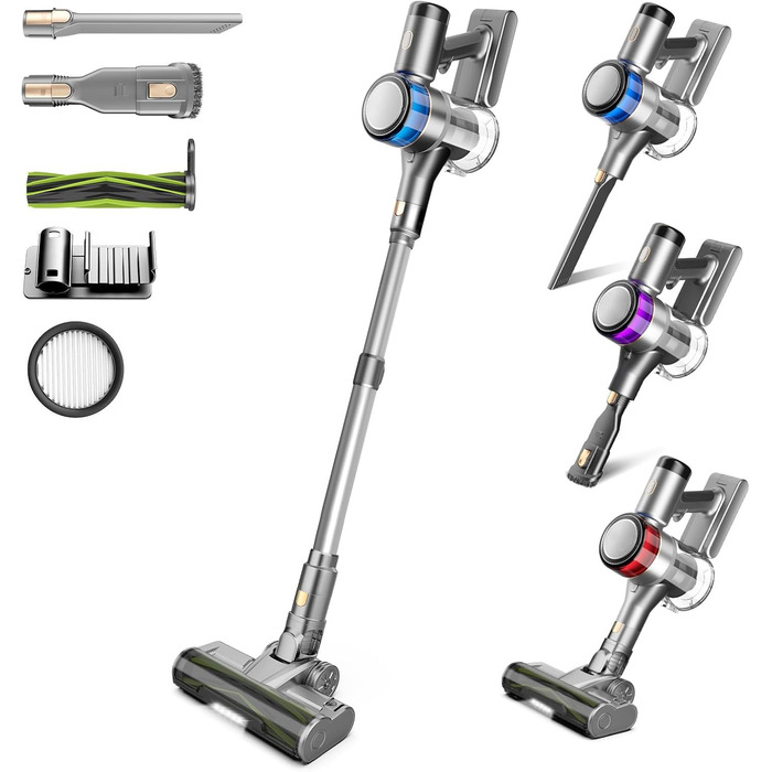 Акумуляторний пилосос Dzaki 45KPa бездротовий без мішка з дисплеєм, антинамотувальна щітка, 55 хв роботи, знімна батарея, для твердих поверхонь, шерсті тварин, килимів, авто (Золотистий сірий)