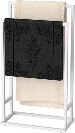 Підставка для рушників на підлозі, металева, з 2 перекладинами, для ванної кімнати, стабільна, економна, в індустріальному стилі (білий)