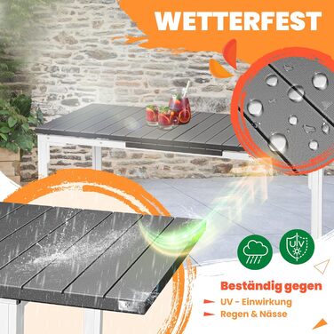 Розкладний садовий стіл KESSER® 180/240x90 см для 8 осіб. Стіл з розширенням, сталеве покриття, HDPE стільниця, стійкий до погодних умов та УФ-випромінювання. В комплекті 6 підставок з фетру (антрацит/білий).