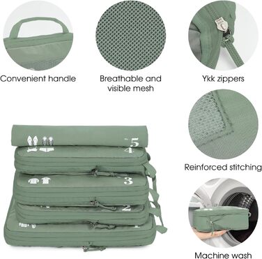 Набір компресійних органайзерів для валізи та рюкзака ECOHUB, 5 предметів, зелений