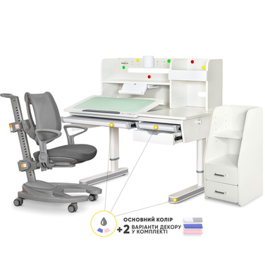 Комплект (L) Mealux Montreal 2 Grey (парта+крісло+тумба) (арт.BD-670_2WG+Полиця+Y-1030+C-12 GREY)