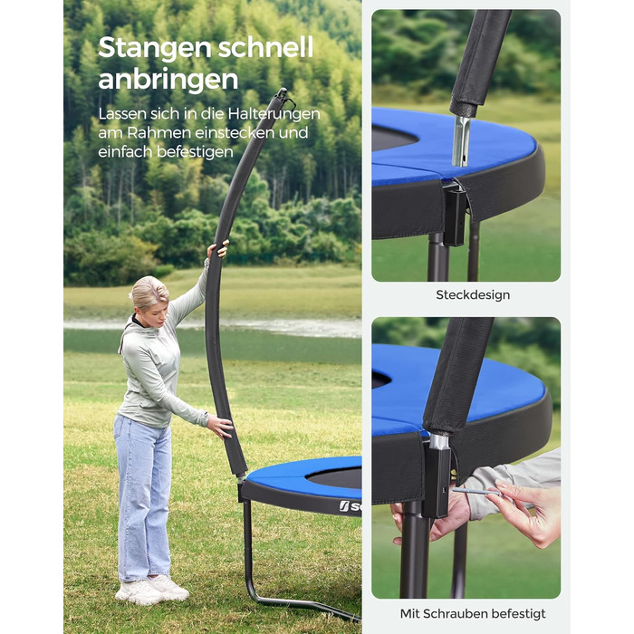 Батут SONGMICS садовий Ø305 см з захисною сіткою, драбиною, м'якими стійками, чорно-синій