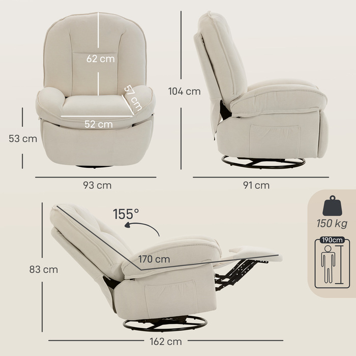 Крісло-гойдалка розкішне, поворотне, з глибокою посадкою та товстою спинкою, просте в збірці, кремового кольору