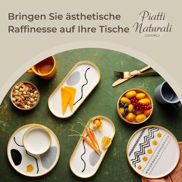 Набір посуду Piatti Naturali на 6 персон для сніданку - набір тарілок з 14 предметів, столове сервірування, комбіноване обслуговування, тарілка для торта, можна мити в посудомийній машині - квіти (набір з 14 предметів - осьовий)