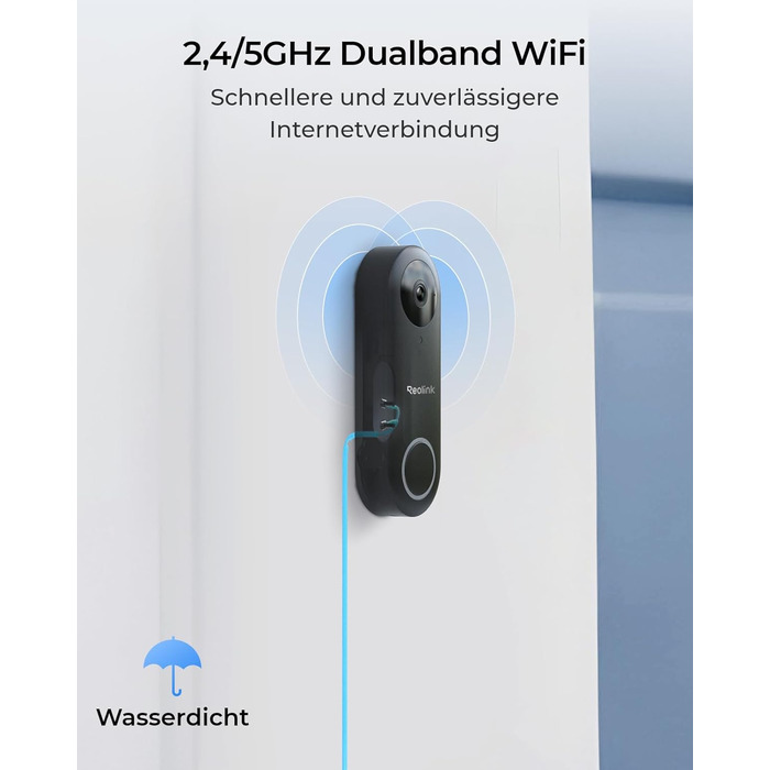 Відеодзвінок Reolink з додзвоном, 5MP Ultra HD, кабельний, Wi-Fi, розпізнавання осіб, 180° широкий кут, 2-сторонній аудіо, віддалений доступ