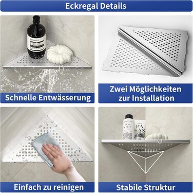 Поличка для душу Eck, нержавіюча сталь 304, 2 шт., для плитки, монтаж в стіну, реновація ванної кімнати