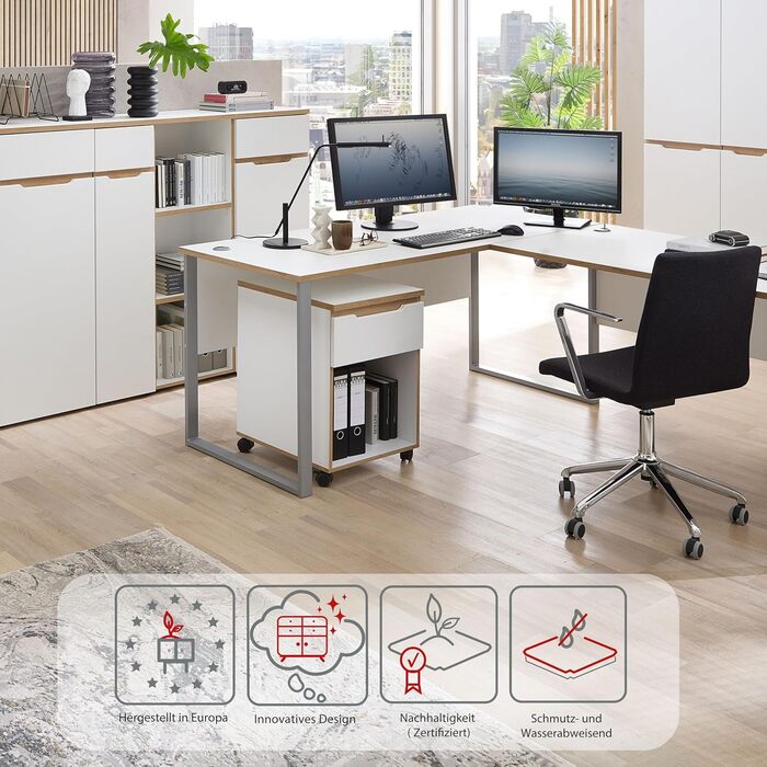 Роликовий контейнер Stella Trading Memphis для офісу - білий/декор Artisan Eiche, 45x66x55 см