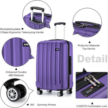 Чохол-валіза з ABS-пластику, трьохсекційний, з 4 колесами та замком, Violett (M)