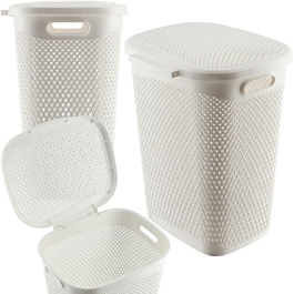 Пластиковий контейнер для білизни KADAX, легкий кошик для білизни, пластиковий контейнер для білизни, повітропроникний ящик для білизни, комод для білизни з кришкою (білий)
