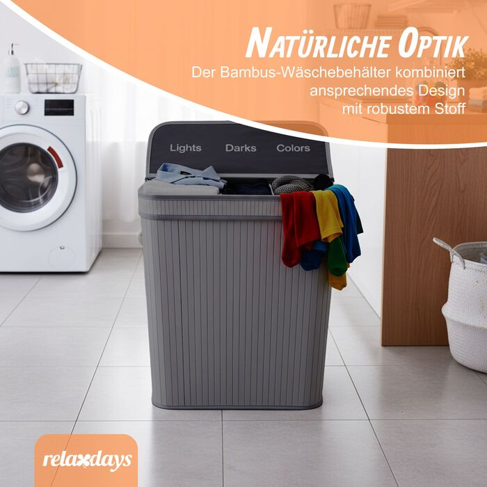 Кошик для білизни Relaxdays з бамбука з 3 відділеннями