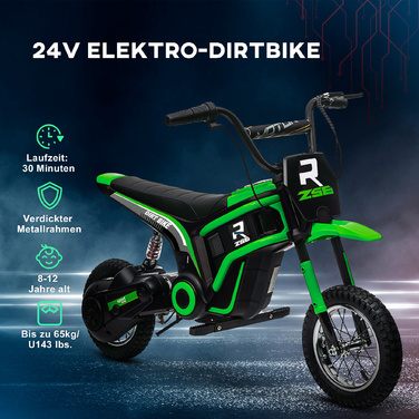 Дитячий електричний мотоцикл HOMCOM 12V з клаксоном & світлом, 8-16 км/год, акселератор з поворотною рукояткою, для дітей 8-12 років, зелений