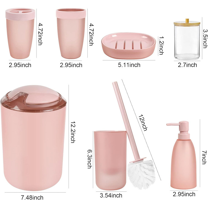 Набір аксесуарів для ванної кімнати iMucci (9 шт.) з бамбуковим покриттям, пастельно-зелений: сміттєвий бак, щітка для унітазу, тримач для зубних щіток, дозатор мила-лосьйону, мильниця, стакан для зубних щіток, тримач для ватних паличок