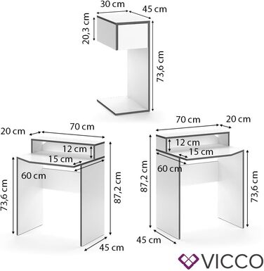 Ігровий стіл Vicco Kron, /Чорний, 170 x 60 см (Білий)