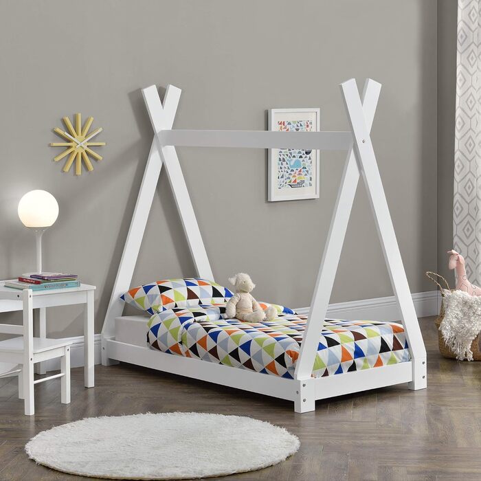 Ліжко дитяче Onejda Tipi, білий колір, 80x160 см, з дерева, en.casa