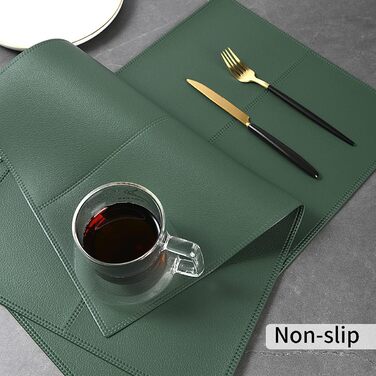 Набори килимків на стіл Punkspace з екошкіри, 6 шт., темно-зелені, стійкі до тепла та бруду, водонепроникні, для кухні та обіднього столу