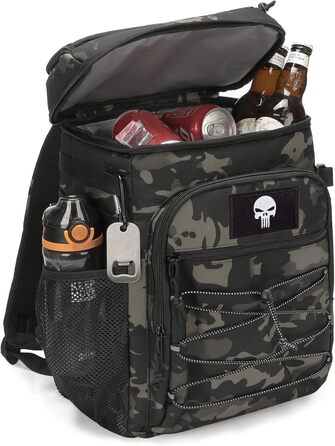 Тактичний рюкзак-холодильник 25L, витримує витоки, міцний, великий ланч-рюкзак, водонепроникний, для чоловіків, жінок, роботи, подорожей, кемпінгу, пляжу та піших прогулянок, чорний камуфляж
