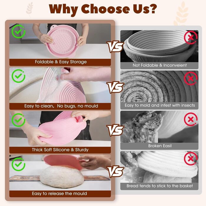 Набір для закваски з силікону MQFORU: 30 шт. Гірчаки (28 см круглі, 29 см овальні), скляна тара 730 мл, щітка, скребок. Для випікання хліба (рожевий)