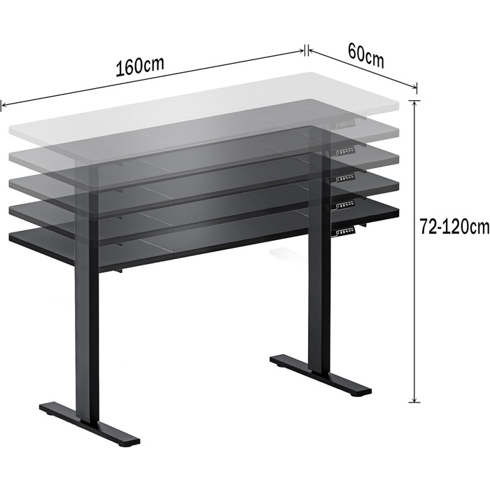 Стіл з електричним регулюванням висоти сидячи 160x60 см з керуванням пам'яттю, чорний
