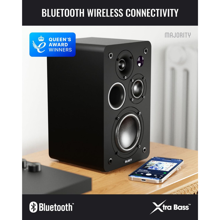 Активні Bluetooth-колонки Majority D100X 100W, вуглецеві драйвери, HDMI ARC, RCA, Optical, Phono, AUX, чорні