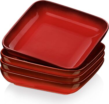 Червоні миски для пасти LOVECASA, квадратні, 900 мл, великі керамічні миски для салату на вечерю, миски для подачі, тарілки для макаронів, миски для супу, можна мити в мікрохвильовій печі та посудомийній машині, 4 шт. и червоний/екскурсійний, однотонний к