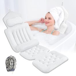 Подушка для ванни повномірна 134x41 см з підголівником та підтримкою попереку, швидковисихаюча, гіпоалергенна, з гачком та рукавичкою для ванни