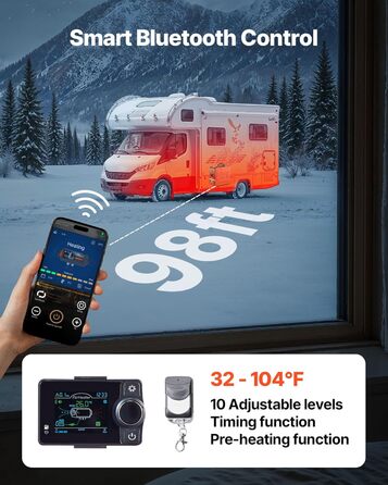 Дизельний опалювач VEVOR 8 кВт, 12/24 В, портативний з Bluetooth, пультом ДУ та LCD-дисплеєм, 5 л бак, для вантажівок та автодому