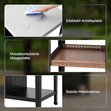 Роял Гормет: Робоча поверхня для гриля 85x50 см з нержавіючої сталі, візок на 3 яруси для гриля та піци, з ручками, тримачем для сміття та полицями для зберігання, легко миється та мобільний