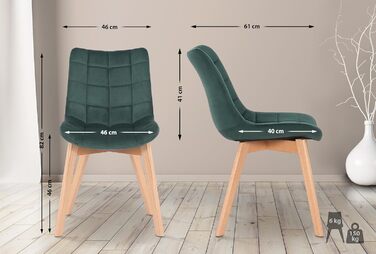 Набір з 2 обідніх стільців Passaic з оксамиту, ергономічні, з м'якою оббивкою та стежкою, з захистом для підлоги, до 150 кг, колір: зелений