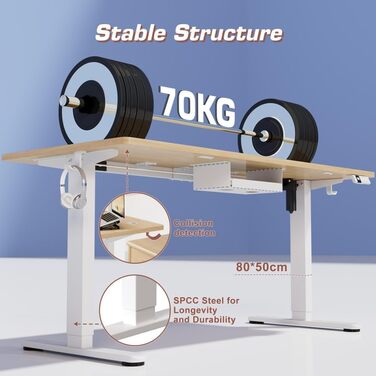 Електричний стіл Airfish з регулюванням висоти, USB-C зарядка, керування кабелями, 3 положення пам'яті (білий, 200 x 80 см, бежевий)