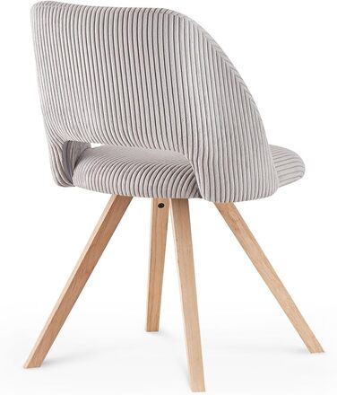 Набір з 2 стільців для їдальні B&D home® Vicky – оббивка з тканини Cord, сірий колір, ергономічна спинка, дерев'яні ніжки, дизайн модерн-кантрі для кухні, їдальні та вітальні