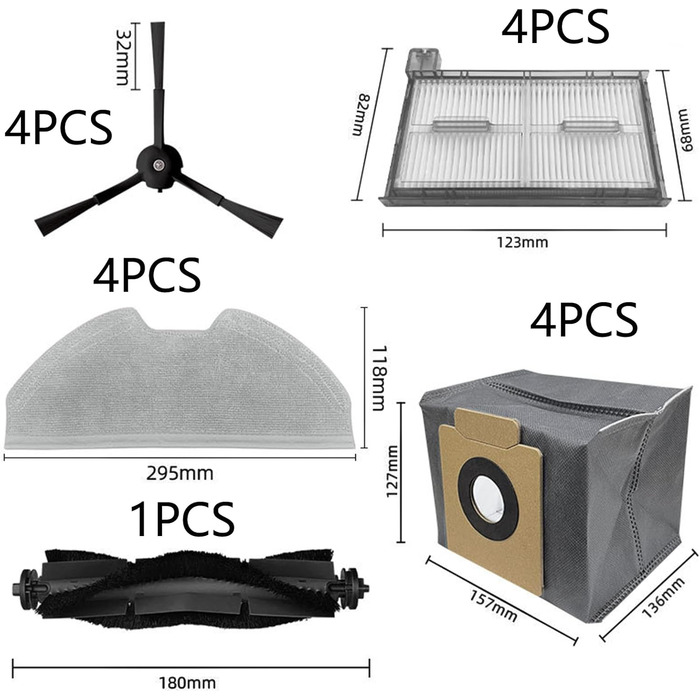 Набір аксесуарів Waremax 17 шт. для робота-пилососа eufy X8 Pro, 1 роликова щітка, 4 бічні щітки, 4 фільтри, що миються, 4 серветки, 4 мішки для пилу, запасні частини Аксесуари для eufy X8 Pro