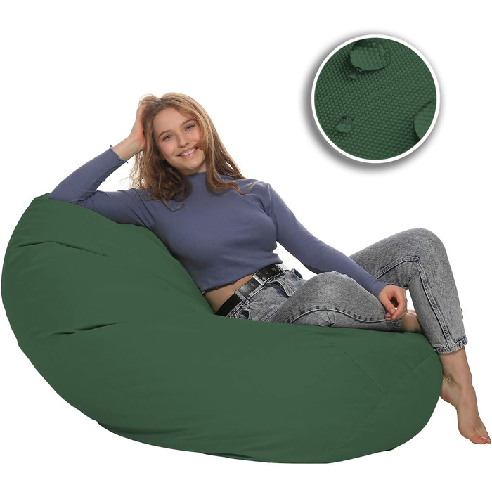 Подушка для підлоги Beanbag XXL для дорослих і дітей - підходить для ігор або відпочинку - в приміщенні та на вулиці, оскільки вона водонепроникна - з намистинами EPS, колір темно-зелений, розмір XL