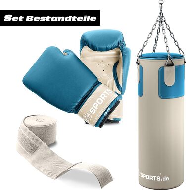 Набір боксерської груші ScSPORTS з боксерською грушею 25 кг, включаючи боксерські рукавички, боксерські бинти та 5-ти точковий сталевий ланцюг, бежевий/бензиновий одномісний
