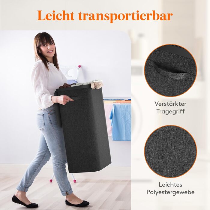 Кошик для білизни Lifewit 105L з кришкою, сірий, великий, складний, для спальні, ванної кімнати