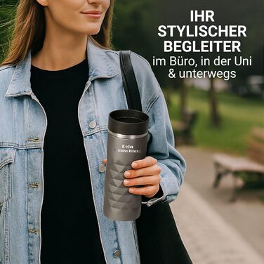 Термокружка Elasto з нержавіючої сталі, 450 мл, з індивідуальною гравіюванням, витримує протікання, термоізольована (Сірий шифер)