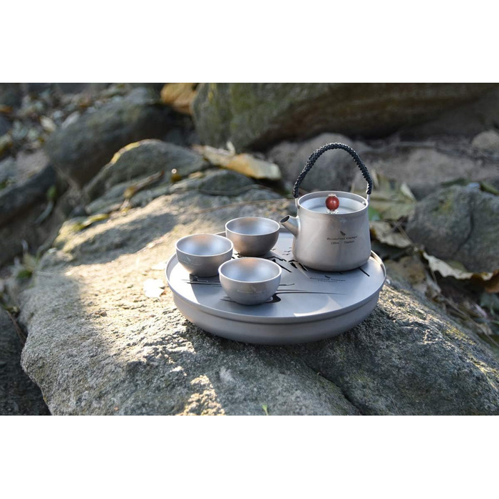 Безмежний туристичний пейзажний живопис Чайний сервіз Титановий піднос для чаю Титановий чайник Ультралегкий чайний набір кунг-фу Портативний домашній офіс для подорожей Чашки для чаю та кави (Ti15129b)
