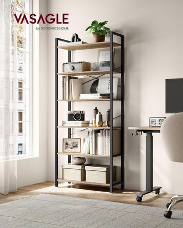 Стелаж VASAGLE з 6 полицями, сталевий каркас, для вітальні, спальні, кабінету, 30 x 80 x 186 см, індустріальний дизайн, вінтажний колір (коричневий + чорний)