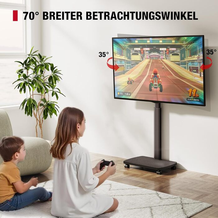 Підставка для телевізора мобільна з дерев'яною основою, поворотна, для TV 19-42 дюйми, чорна, до 20 кг, VESA 200x200 мм