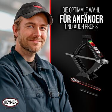 Гідравлічний домкрат Heyner 2т з чохлом, 17мм тріскачкою, гумовою накладкою, висота підйому 98-442мм. Автомобільний домкрат-ножиці, сертифікат TÜV/GS