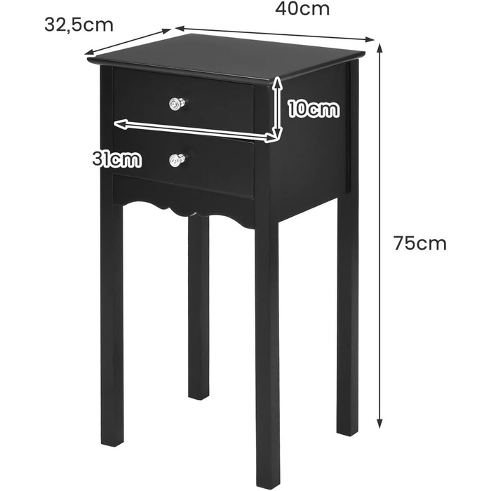 Дерев'яна тумбочка LIFEZEAL, тумбочка з 2 висувними ящиками, приставний столик Тумбочка вузька, сучасний приліжковий консольний журнальний столик, телефонний стіл 40 x 32 x 75 см (чорний)