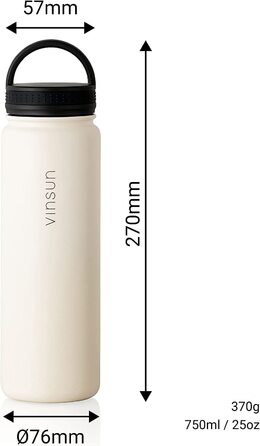 Пляшка для пиття Vinsun з нержавіючої сталі об'ємом 750 мл-3 кришки-герметична, підходить для карбонізації, термос без бісфенолу А, для занять спортом, на відкритому повітрі