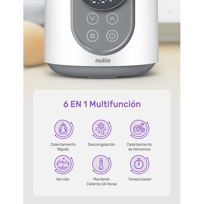 Електричний підігрівач для пляшечок Nuliie 6-в-1: для грудного молока та сумішей, з регулюванням температури та автовимкненням, 220V