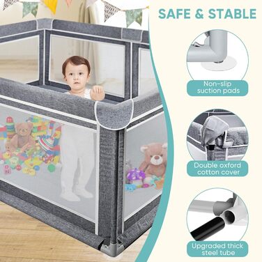 Дитячий манеж Kidsbuddy 127x127 см з протиударною піною, дихаючою сіткою та дверима на блискавці для дому й вулиці