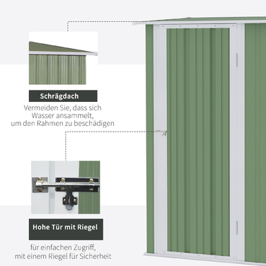 Outsunny Garden Shed Садовий сарай Садовий сарай з дверима Outdoor Steel Green 142 x 84 x 189 см | Аосом