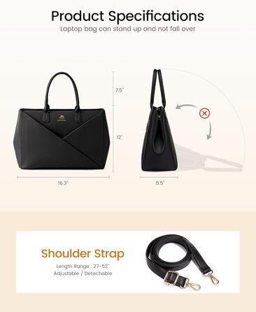 LOVEVOOK Сумка для ноутбука 15.6 дюймів, жіноча, велика, шкіряна, на плечі, для роботи, навчання, офісу, універсальна, чорна
