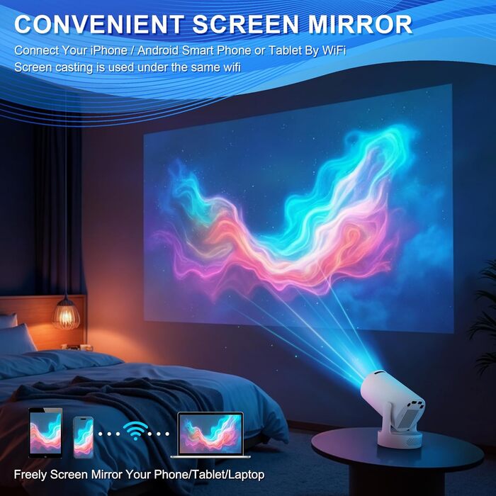 Портативний міні проєктор 4K HY300ultra з Wi-Fi 6, Android 11 та підтримкою HDMI для телефону/ПК/ноутбука/Stick. Full HD 1080P, вбудований динамік