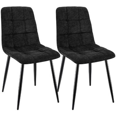 Набір обідніх стільців для кухні, вітальні та спальні, з м'яким сидінням з льону та металевими ніжками, колір хакі (2 шт., чорний квадрат)